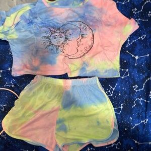 Tie-Dye Sun and Moon Crop Top and Shorts Set